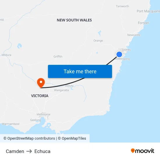 Camden to Echuca map
