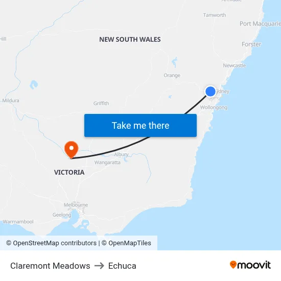 Claremont Meadows to Echuca map