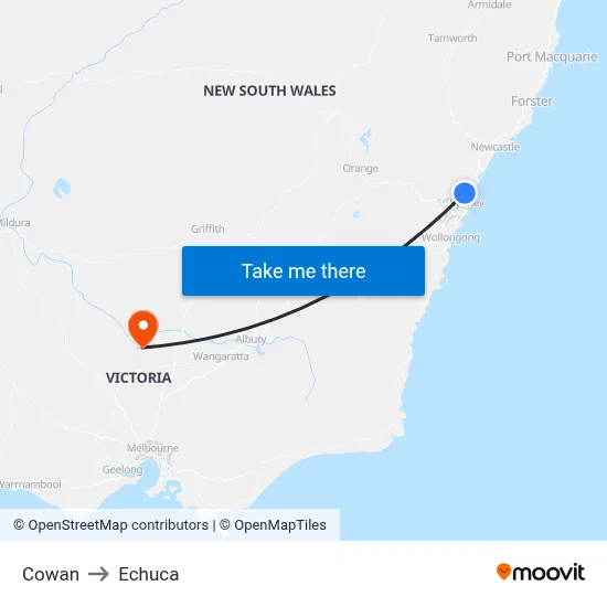 Cowan to Echuca map