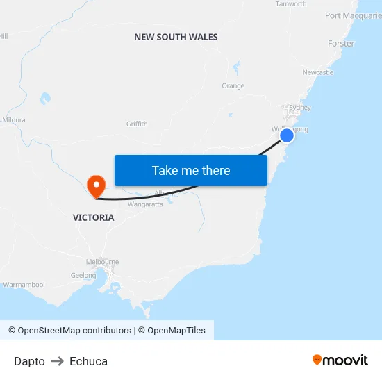 Dapto to Echuca map