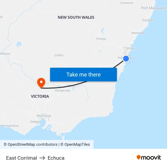 East Corrimal to Echuca map