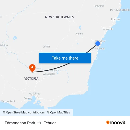 Edmondson Park to Echuca map