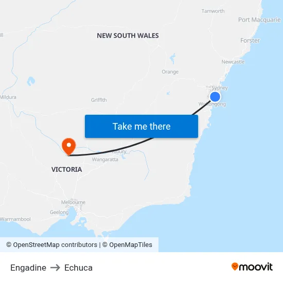 Engadine to Echuca map