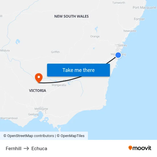 Fernhill to Echuca map
