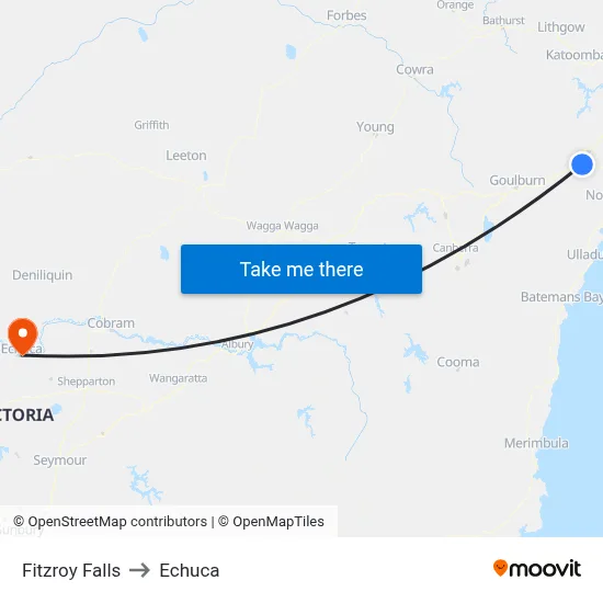 Fitzroy Falls to Echuca map