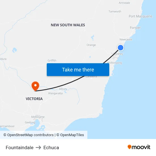 Fountaindale to Echuca map