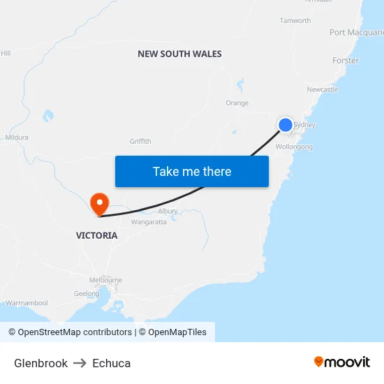 Glenbrook to Echuca map