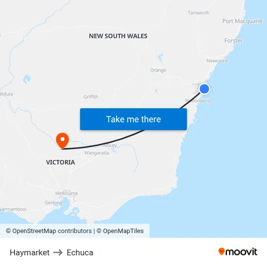 Haymarket to Echuca map