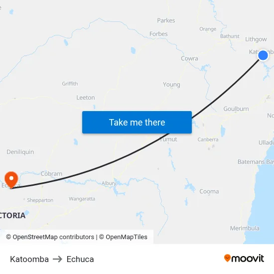 Katoomba to Echuca map