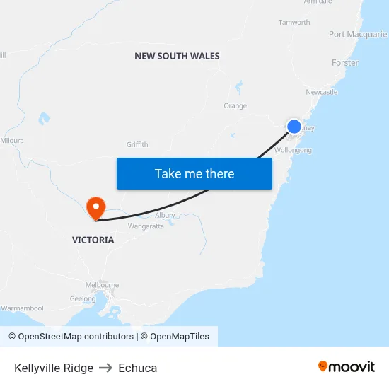 Kellyville Ridge to Echuca map