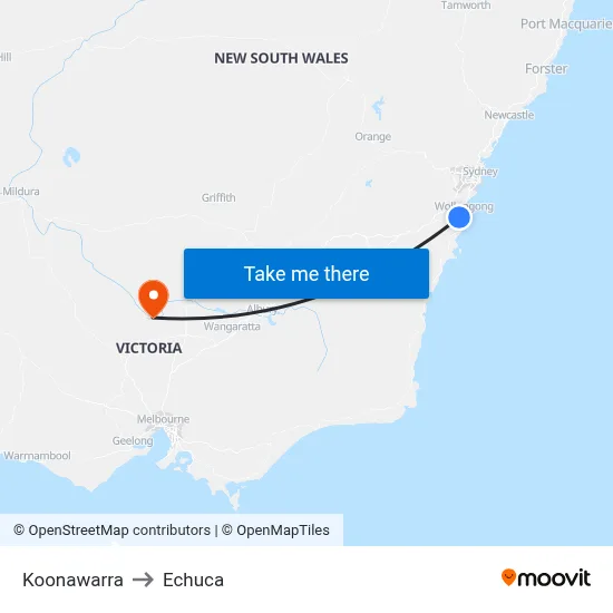 Koonawarra to Echuca map