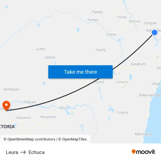 Leura to Echuca map