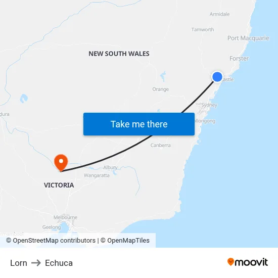Lorn to Echuca map
