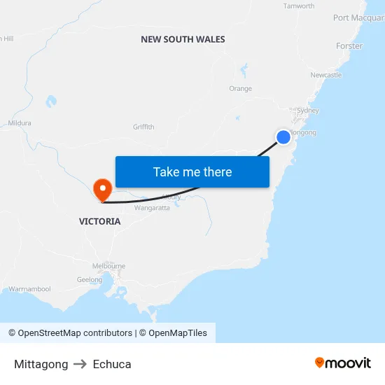 Mittagong to Echuca map
