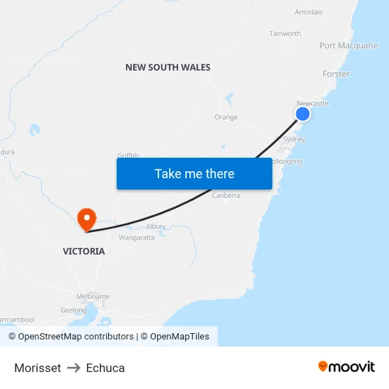Morisset to Echuca map