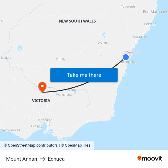 Mount Annan to Echuca map