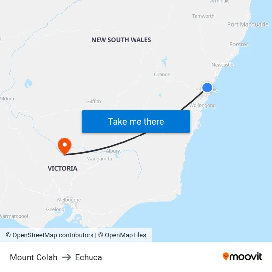 Mount Colah to Echuca map