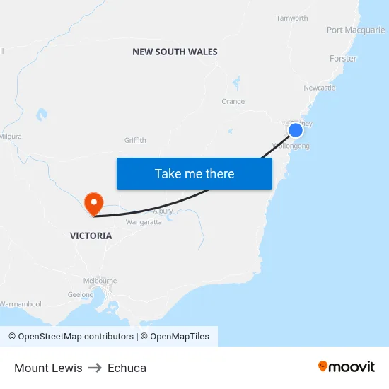Mount Lewis to Echuca map