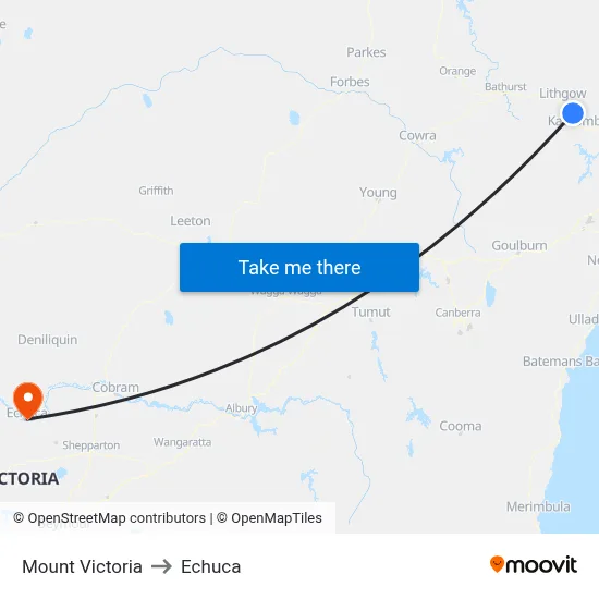 Mount Victoria to Echuca map