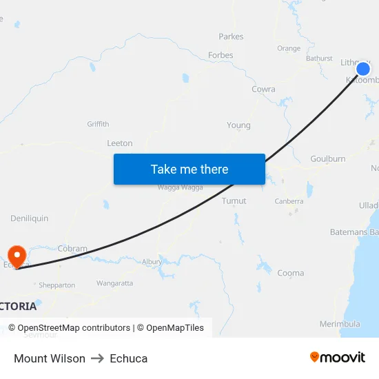 Mount Wilson to Echuca map