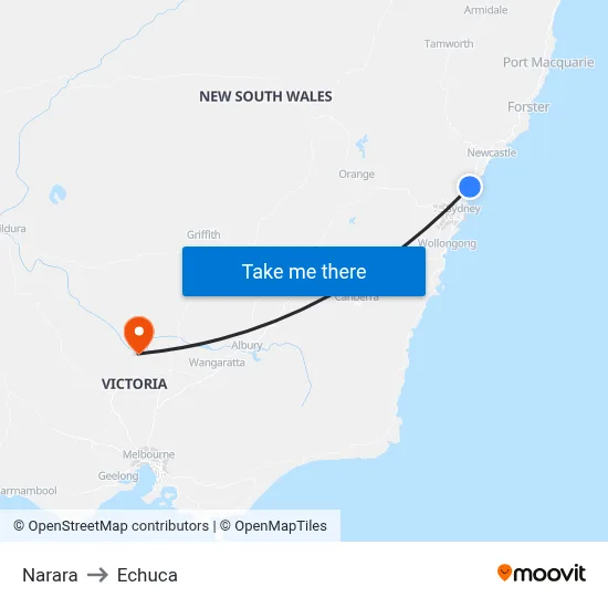 Narara to Echuca map