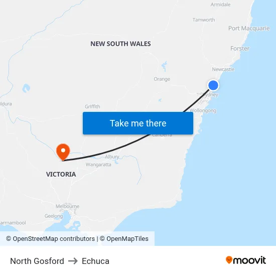 North Gosford to Echuca map