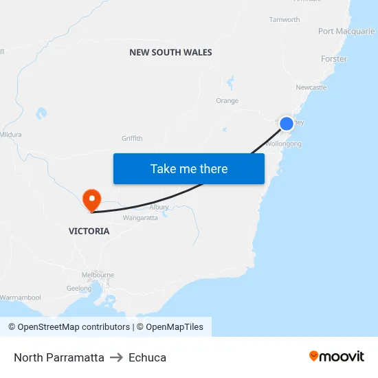 North Parramatta to Echuca map