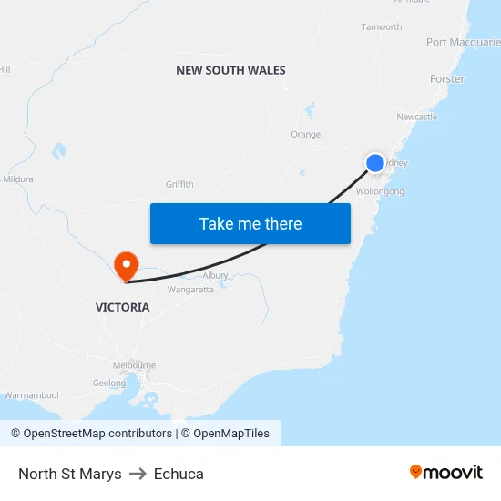 North St Marys to Echuca map