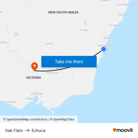 Oak Flats to Echuca map