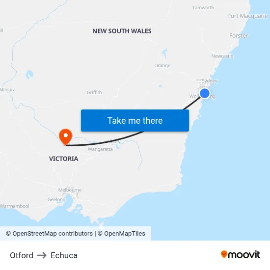 Otford to Echuca map