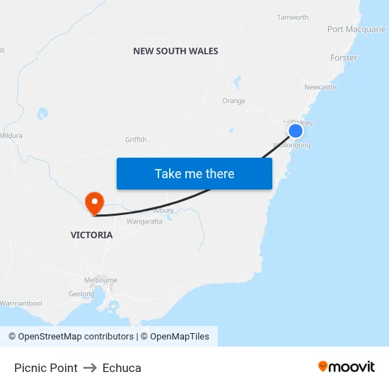 Picnic Point to Echuca map