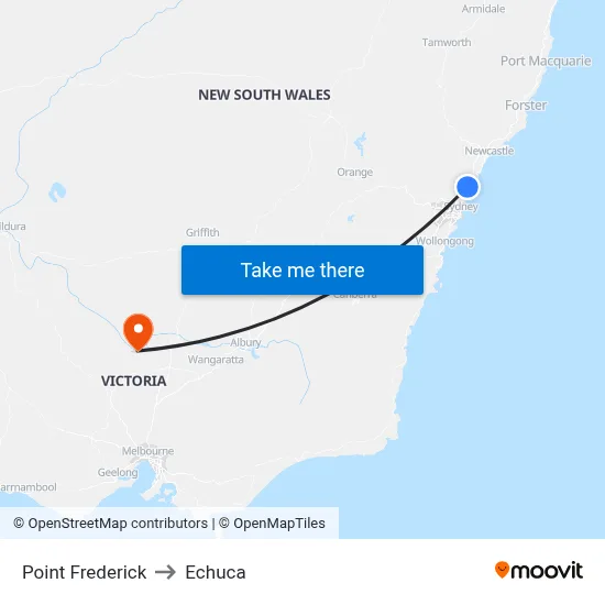 Point Frederick to Echuca map