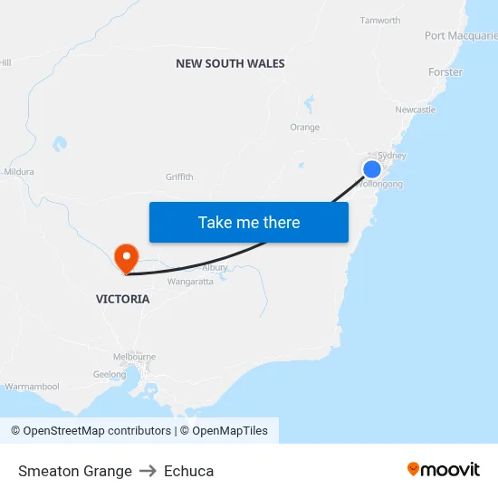 Smeaton Grange to Echuca map