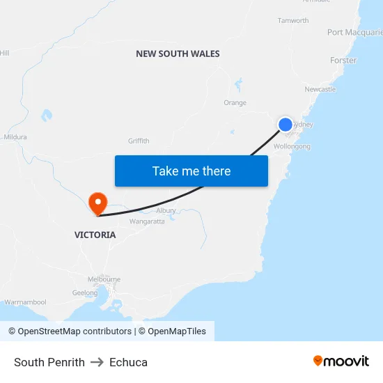 South Penrith to Echuca map