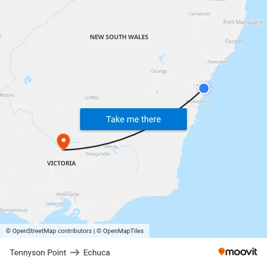 Tennyson Point to Echuca map