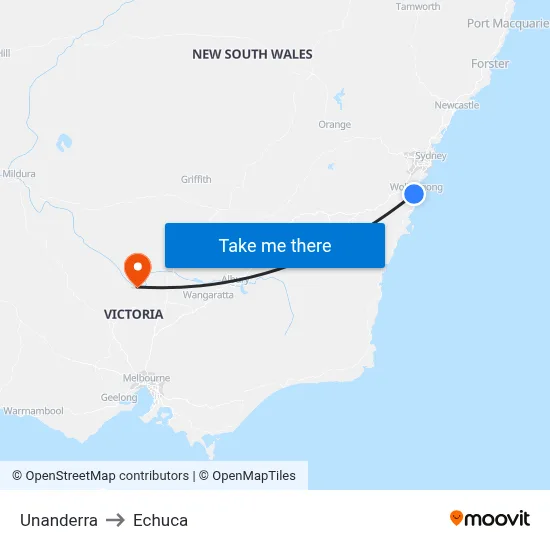 Unanderra to Echuca map