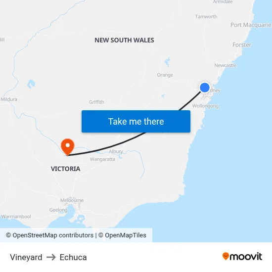 Vineyard to Echuca map