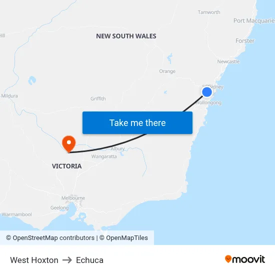 West Hoxton to Echuca map