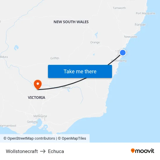 Wollstonecraft to Echuca map