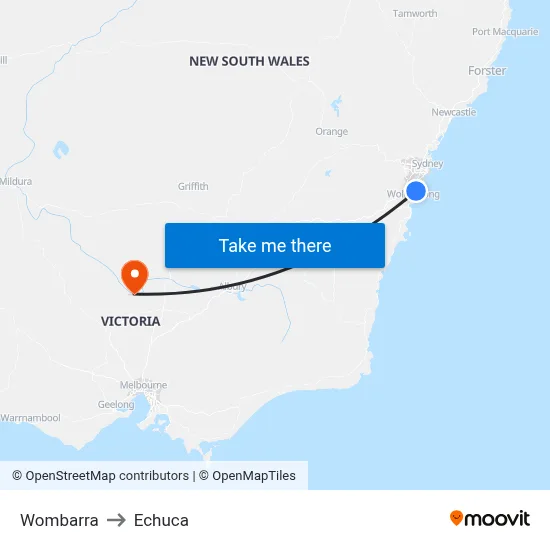 Wombarra to Echuca map