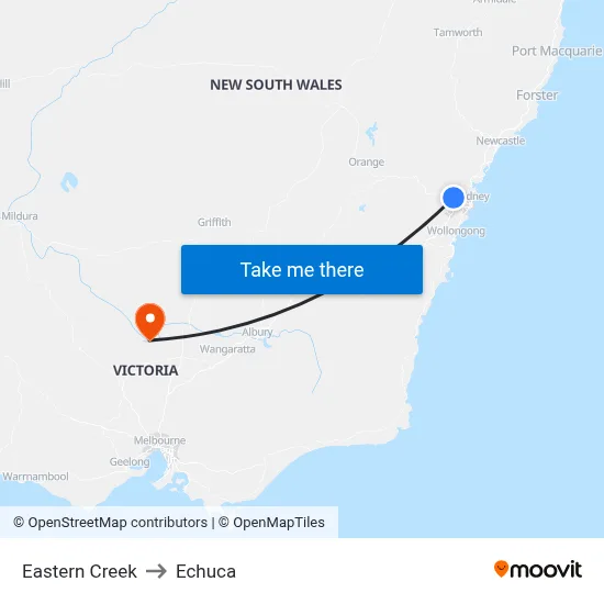 Eastern Creek to Echuca map