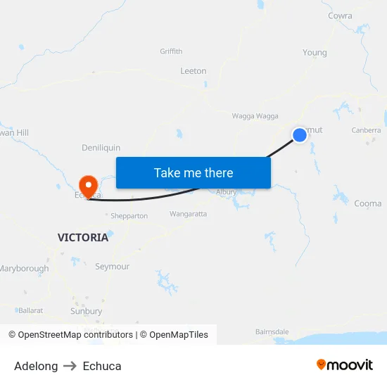 Adelong to Echuca map