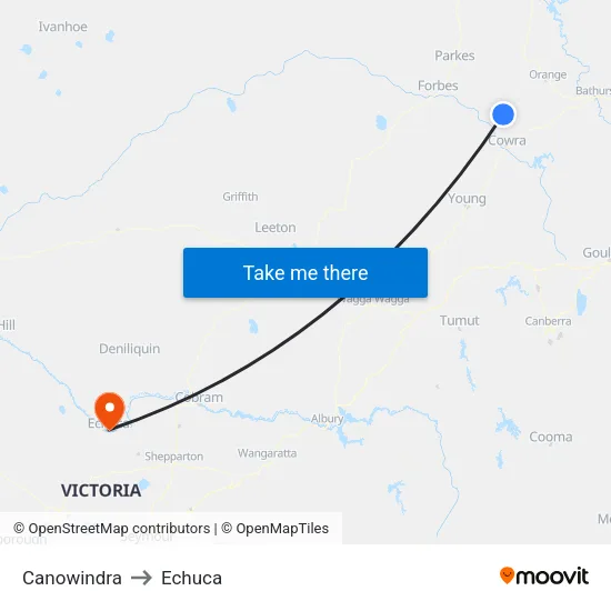 Canowindra to Echuca map