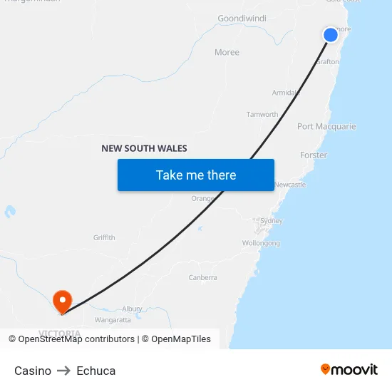 Casino to Echuca map