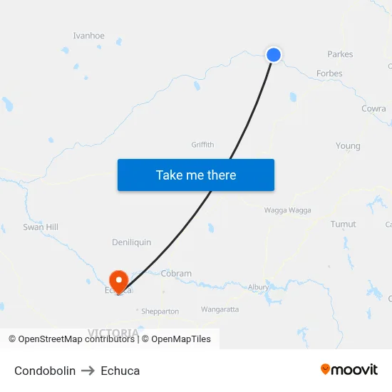 Condobolin to Echuca map