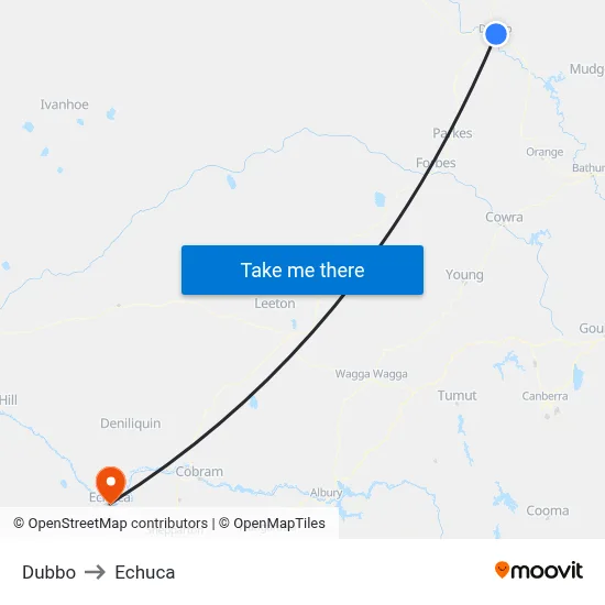 Dubbo to Echuca map