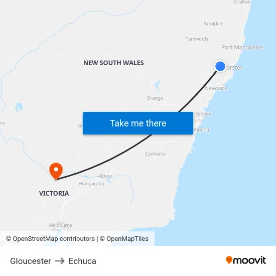 Gloucester to Echuca map