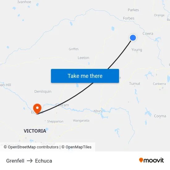 Grenfell to Echuca map