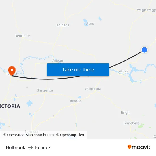 Holbrook to Echuca map