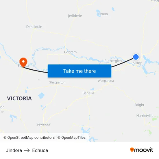 Jindera to Echuca map